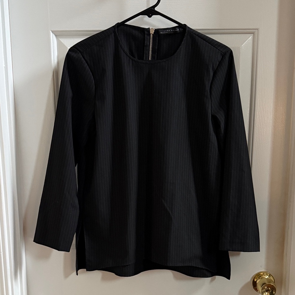 Zara Woman Black Pinstriped Top